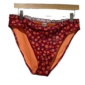 NWT Mid-Rise Ruffle-Trim Floral Bikini Swim Bottoms